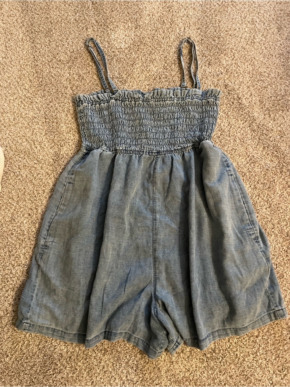 Anthropologie Pilcro Denim-Loocck Smocked Romper in Light Blue